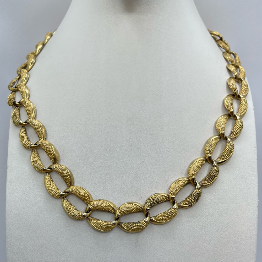 Vintage Gold Tone Textured Link Necklace Chunky Statement Chain